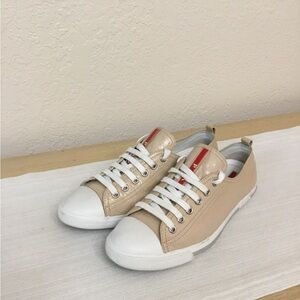 Prada nude patent leather low-top sneakers size 38